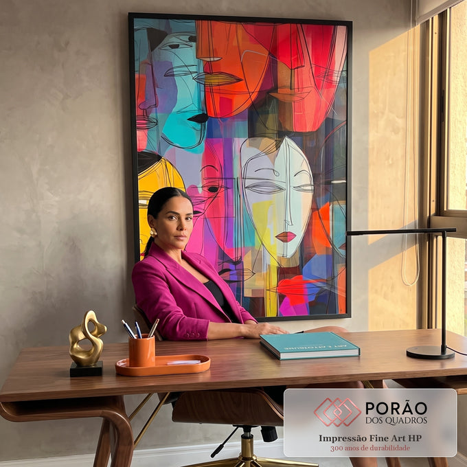 Quadro Decorativo Rostos em Cores em escritorio moderno - quadros decorativos para sala
