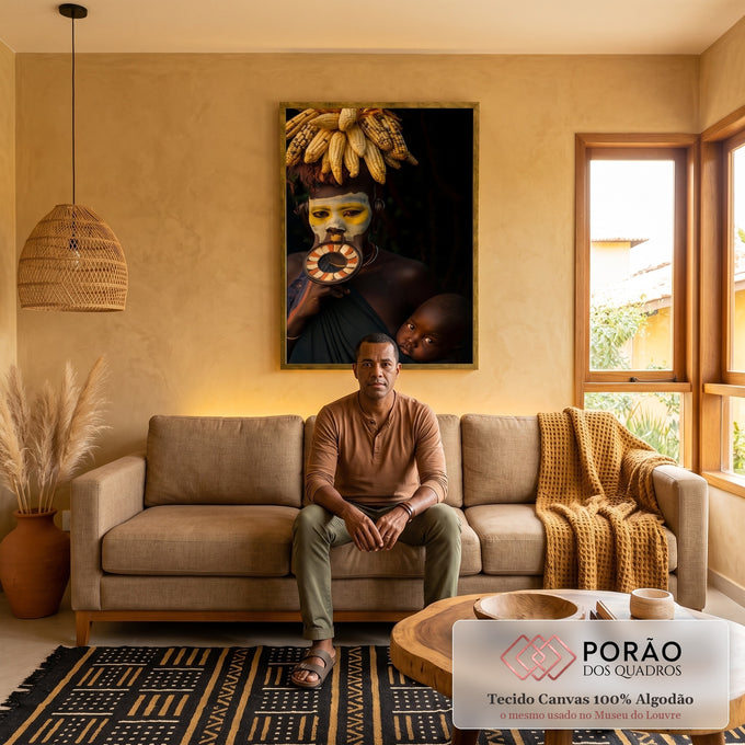 Quadro Decorativo Ancestralidade e Emoção em sala de estar moderna - quadros decorativos para sala