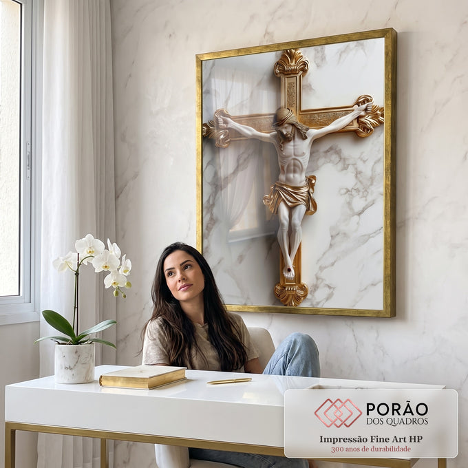 Quadro Decorativo A Cruz Do Senhor Inspiração e Elegância em escritorio moderno - quadros decorativos para sala