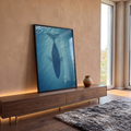 Quadro decorativo baleia oceano em ambiente terracota com nogueira - quadros decorativos para sala
