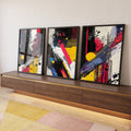 Quadro Decorativo Arte Abstrata - Linhas Dinâmicas e Cores Impactantes em ambiente decorado - quadros decorativos para sala
