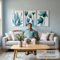 Quadro Decorativo Flores Azuis: Arte Suave que Encanta em sala de estar moderna - quadros decorativos para sala