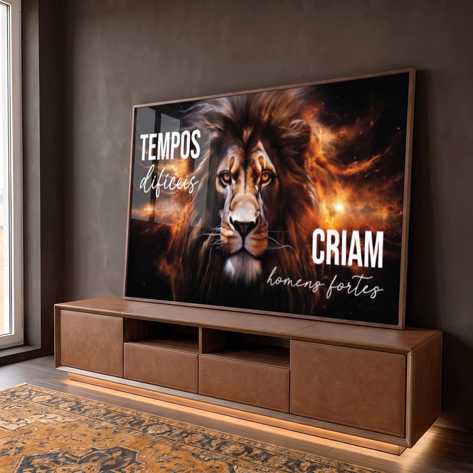 Quadro Decorativo Leão Motivacional em ambiente decorado - quadros decorativos para sala
