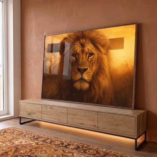 Quadro Decorativo Leão Majestoso em ambiente decorado - quadros decorativos para sala