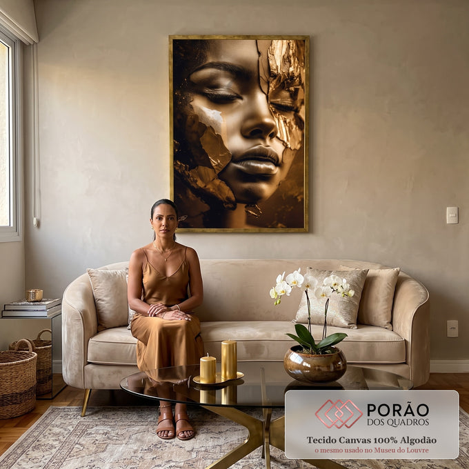 Quadro Decorativo Elegante Golden Face 2 - Arte Moderna para Sua Casa em sala de estar moderna - quadros decorativos para sala