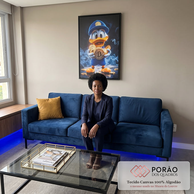 Quadro Decorativo Patinho Magnata Elegância e Charme em sala de estar moderna - quadros decorativos para sala
