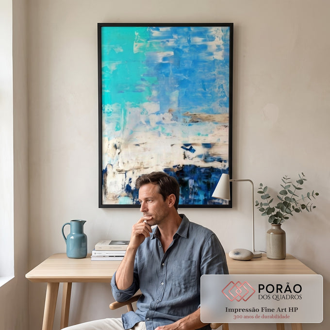 Quadro Decorativo Fascinante Abstração em Azul em escritorio moderno - quadros decorativos para sala