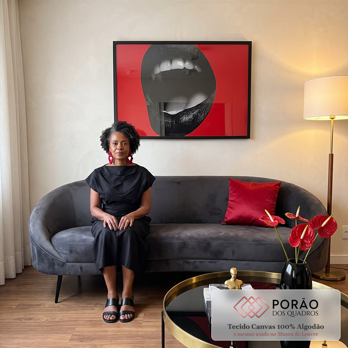 Quadro Decorativo Boca Glamourosa em sala de estar moderna - quadros decorativos para sala