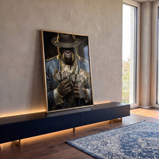 Quadro Decorativo Chimpanzé Gangster - Domine o Estilo em ambiente decorado - quadros decorativos para sala