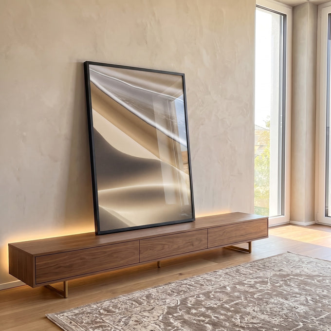 Quadro Abstrato Elegância Etérea em ambiente decorado - quadros decorativos para sala
