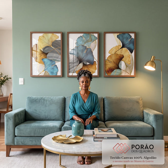 Quadro Decorativo Arte Contemporânea Ginkgo: Inspiração Única em sala de estar moderna - quadros decorativos para sala