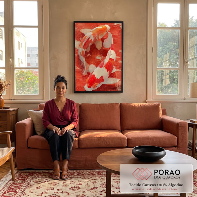 Quadro Decorativo Koi em Movimento em sala de estar moderna - quadros decorativos para sala