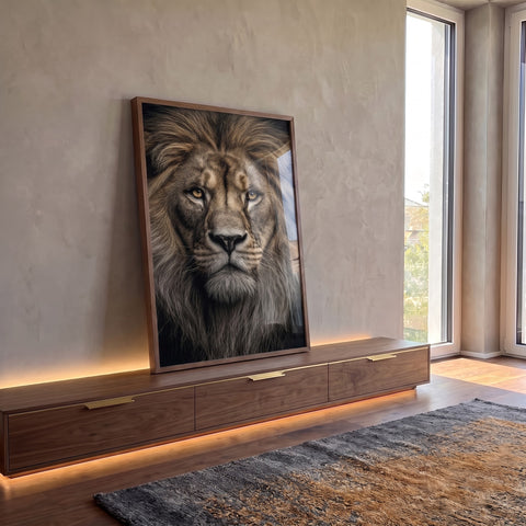 Quadro Decorativo Leão Majestoso em ambiente decorado - quadros decorativos para sala