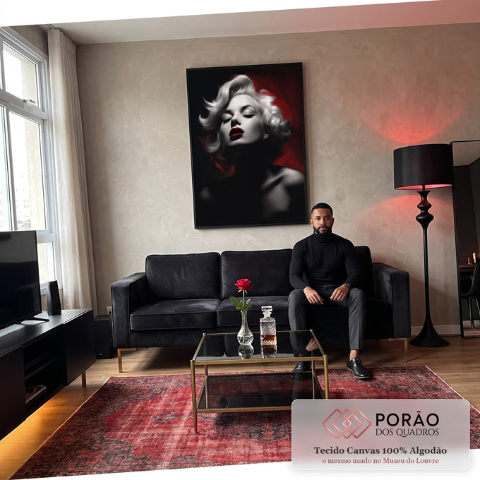 Quadro Decorativo Marilyn Monroe: Elegância Única em sala de estar moderna - quadros decorativos para sala