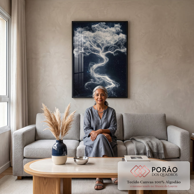 Quadro Decorativo Árvore da Vida Esfumaçada Elegância Natural em sala de estar moderna - quadros decorativos para sala