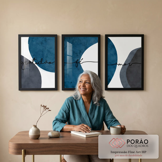 Quadro Decorativo Gratidão, Fé e Amor - Toque Azul em escritorio moderno - quadros decorativos para sala