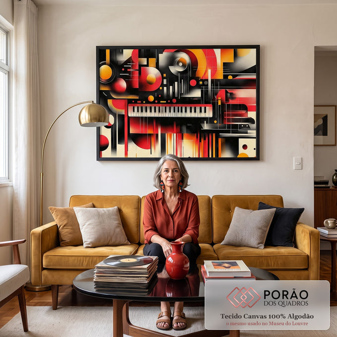 Quadro Decorativo Abstrato em Cores Quentes em sala de estar moderna - quadros decorativos para sala