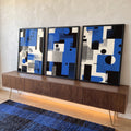 Quadro Decorativo Geométrico Abstrato - Três Painéis Modernos em ambiente decorado - quadros decorativos para sala