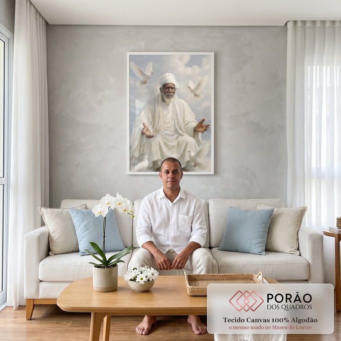 Quadro Decorativo Orixá Oxalá: Serenidade Divina em sala de estar moderna - quadros decorativos para sala