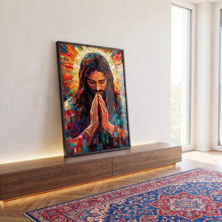 Quadro Decorativo Jesus Abstrato - Inspiração Espiritual para Seu Lar em ambiente decorado - quadros decorativos para sala