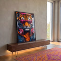 Quadro Decorativo Tigre Estiloso em Óculos em ambiente decorado - quadros decorativos para sala