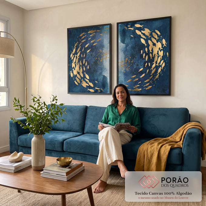 Quadro Decorativo: Oásis Cardume Encantador em sala de estar moderna - quadros decorativos para sala