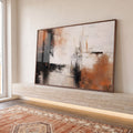 Quadro Decorativo Abstrato Laranja e Preto em ambiente decorado - quadros decorativos para sala