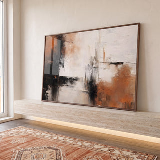 Quadro Decorativo Abstrato Laranja e Preto em ambiente decorado - quadros decorativos para sala
