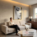 Quadro Decorativo Retrato Feminino Dourado em sala de estar moderna - quadros decorativos para sala