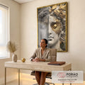 Quadro Decorativo Bustos Dourados Elegantes em escritorio moderno - quadros decorativos para sala