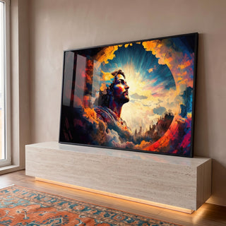 Quadro Decorativo: Encante-se com Jesus em Cores Vibrantes em ambiente decorado - quadros decorativos para sala