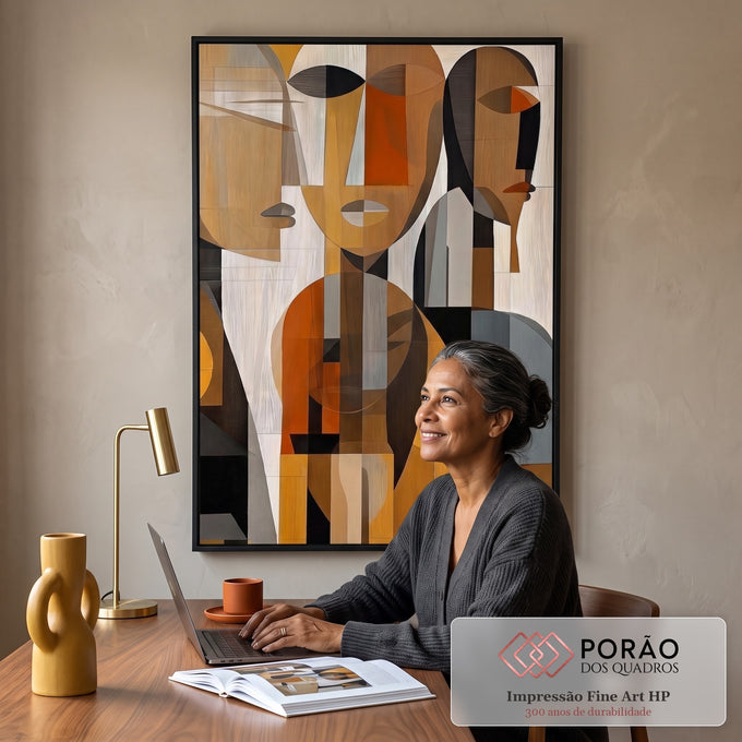 Quadro Decorativo Abstrato Humano - Conexões Visuais em escritorio moderno - quadros decorativos para sala
