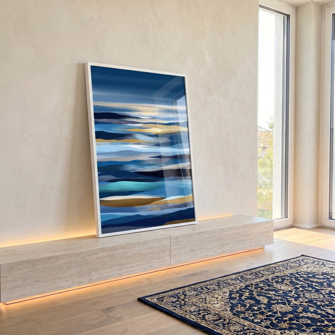 Quadro Decorativo Abstrato Serenidade Azul em ambiente decorado - quadros decorativos para sala