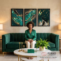 Quadro Decorativo: Luxo Verde & Ouro - Exclusividade e Arte em sala de estar moderna - quadros decorativos para sala