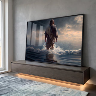 Quadro Decorativo Reflexão Divina: Toque de Fé e Cor em ambiente decorado - quadros decorativos para sala