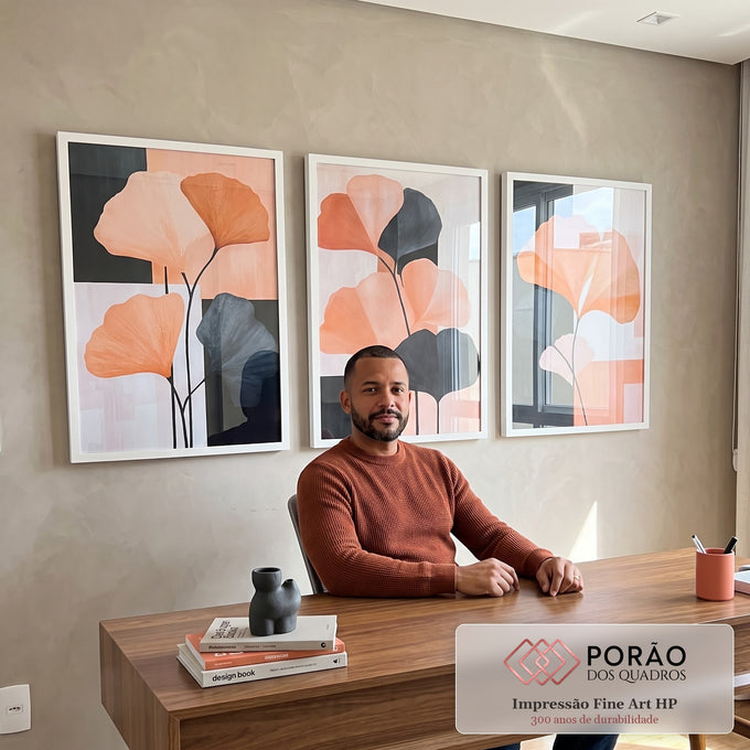 Quadro Decorativo Vibrante Trio de Flores Abstratas em escritorio moderno - quadros decorativos para sala
