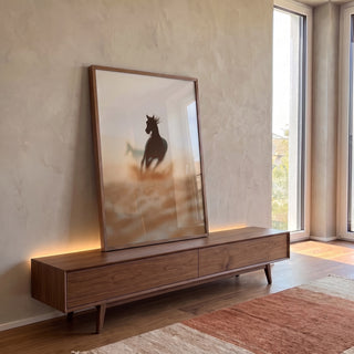Quadro Decorativo - Cavalo Minimalista Liberdade em Movimento em ambiente decorado - quadros decorativos para sala