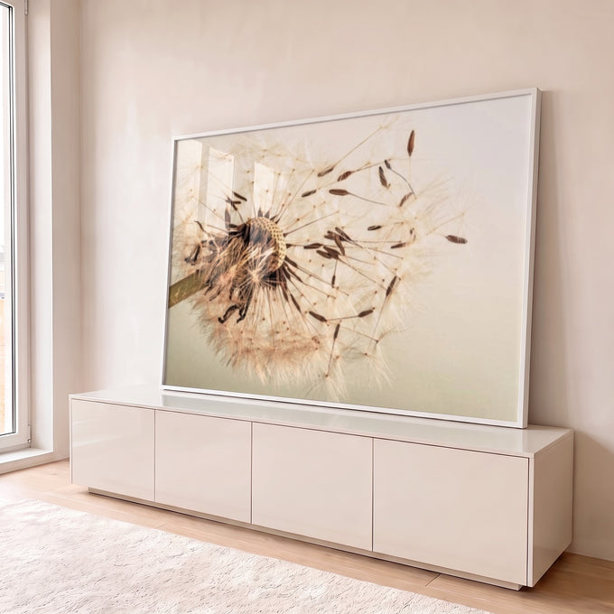 Quadro Decorativo Encanto Sutil Dente de Leão em ambiente decorado - quadros decorativos para sala