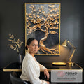 Quadro Decorativo Árvore Nobre Dourada em escritorio moderno - quadros decorativos para sala