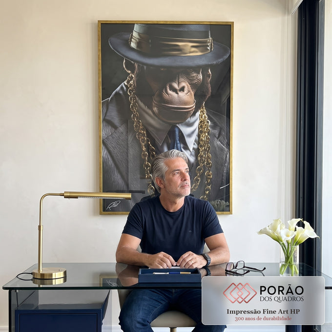 Quadro Decorativo Macaco Gangster - Arte Exclusiva para Transformar sua Decoração em escritorio moderno - quadros decorativos para sala