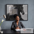 Quadro Decorativo Cavalo Negro em Movimento em escritorio moderno - quadros decorativos para sala