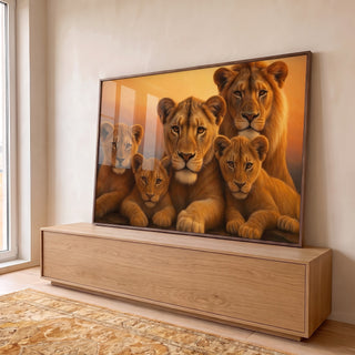 Quadro Decorativo Leões em Conexão Majestosa em ambiente decorado - quadros decorativos para sala