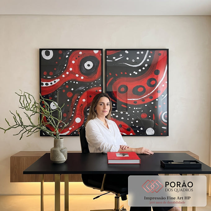 Quadro Decorativo Abstrato com Formas Circulares em escritorio moderno - quadros decorativos para sala