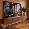 Quadro Decorativo Sofisticado 'Homem e Whisky' - Arte para Elegância do Seu Lar em ambiente decorado - quadros decorativos para sala