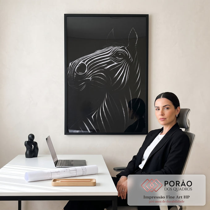 Quadro Decorativo Cavalo Moderno em Preto e Branco em escritorio moderno - quadros decorativos para sala