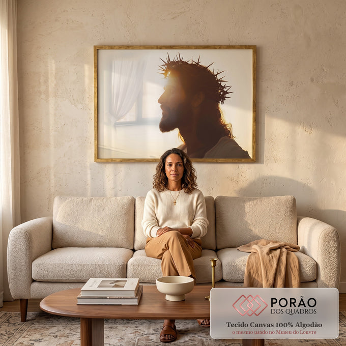 Quadro Decorativo A Força da Fé de Jesus cristo em sala de estar moderna - quadros decorativos para sala