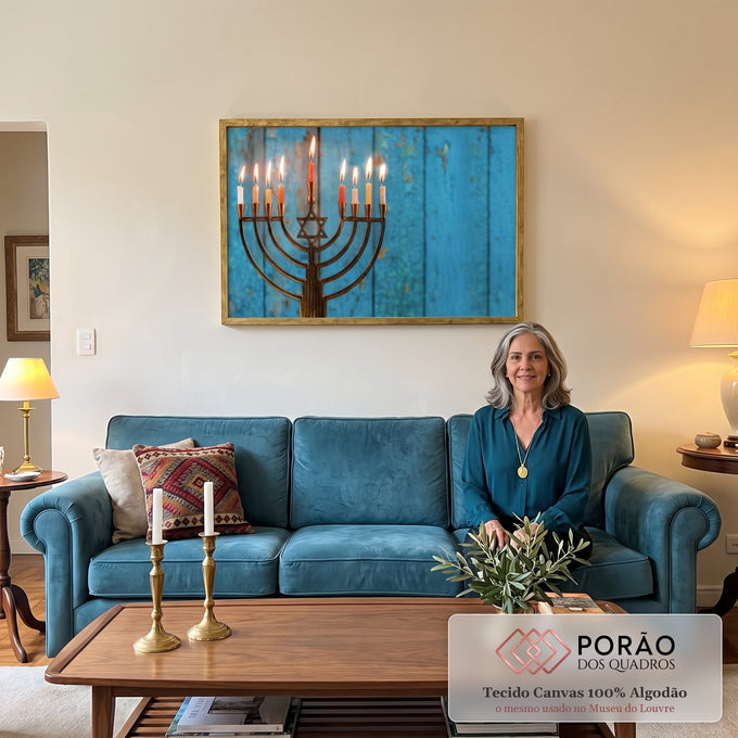 Quadro Decorativo Luz da Menorá: Toque Inspirador em sala de estar moderna - quadros decorativos para sala