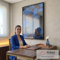 Quadro Decorativo Botânico Azul Gold em escritorio moderno - quadros decorativos para sala