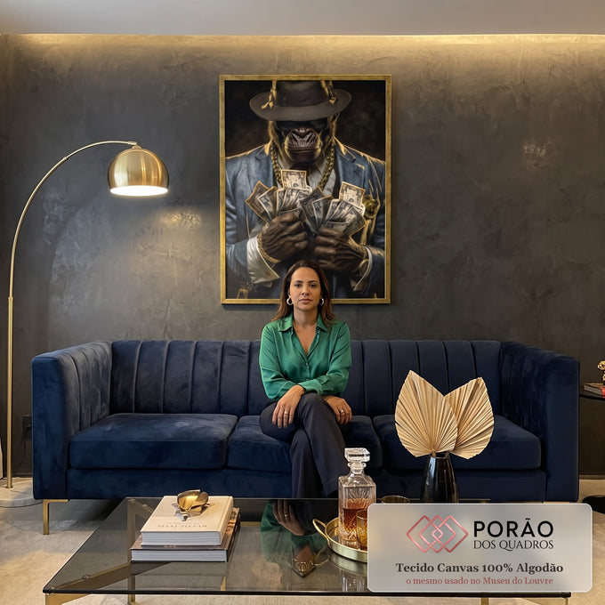 Quadro Decorativo Chimpanzé Gangster - Domine o Estilo em sala de estar moderna - quadros decorativos para sala