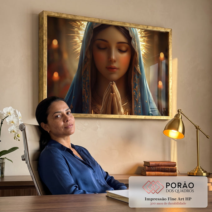 Quadro Decorativo Oração e Serenidade da Divina Virgem Maria em escritorio moderno - quadros decorativos para sala